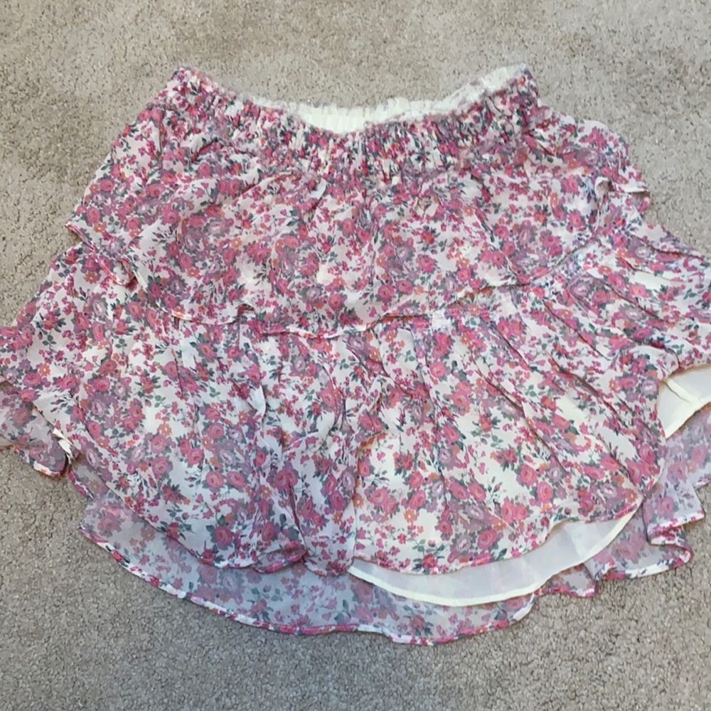 Loveshackfancy Silk Ruffle Mini Skirt Small
